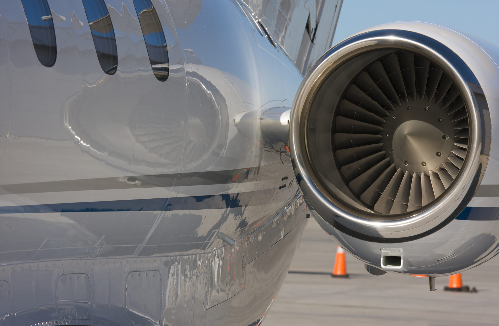 Private jet engine and polished fuselage — aircraft detailing at Hollywood Burbank Airport by Logan's Aircraft Detailing
