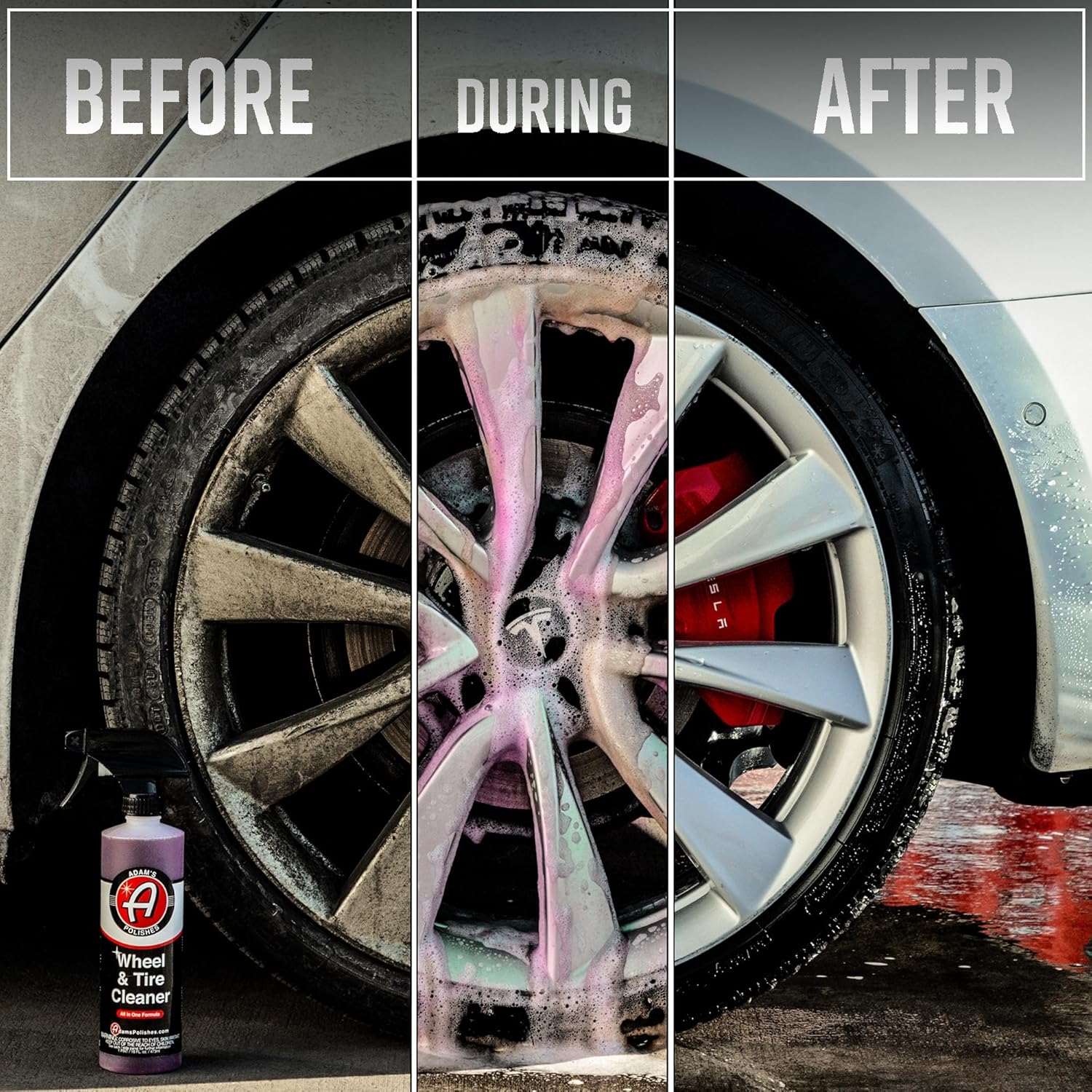 Before, During and After image of of tire being Cleaned/Detailed