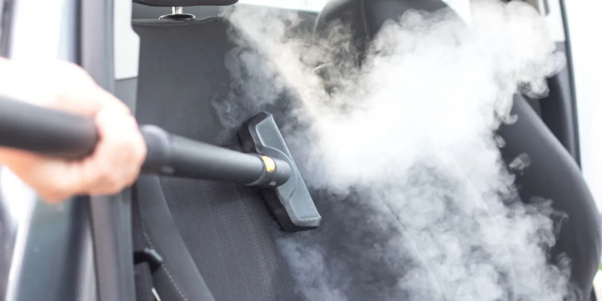 Black Car Seats being steam cleaned